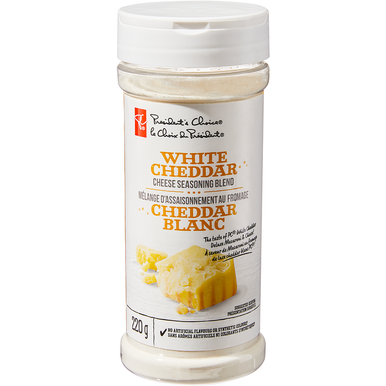 President's Choice White Cheddar Cheese Seasoning Blend, 220g/7.7 oz., Shaker Front Side
