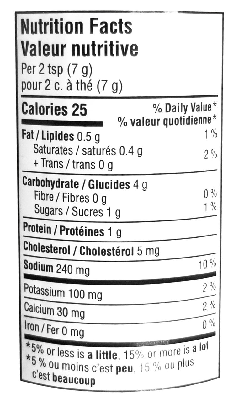 President's Choice White Cheddar Cheese Seasoning Blend, 220g/7.7 oz., Shaker Nutrition Facts