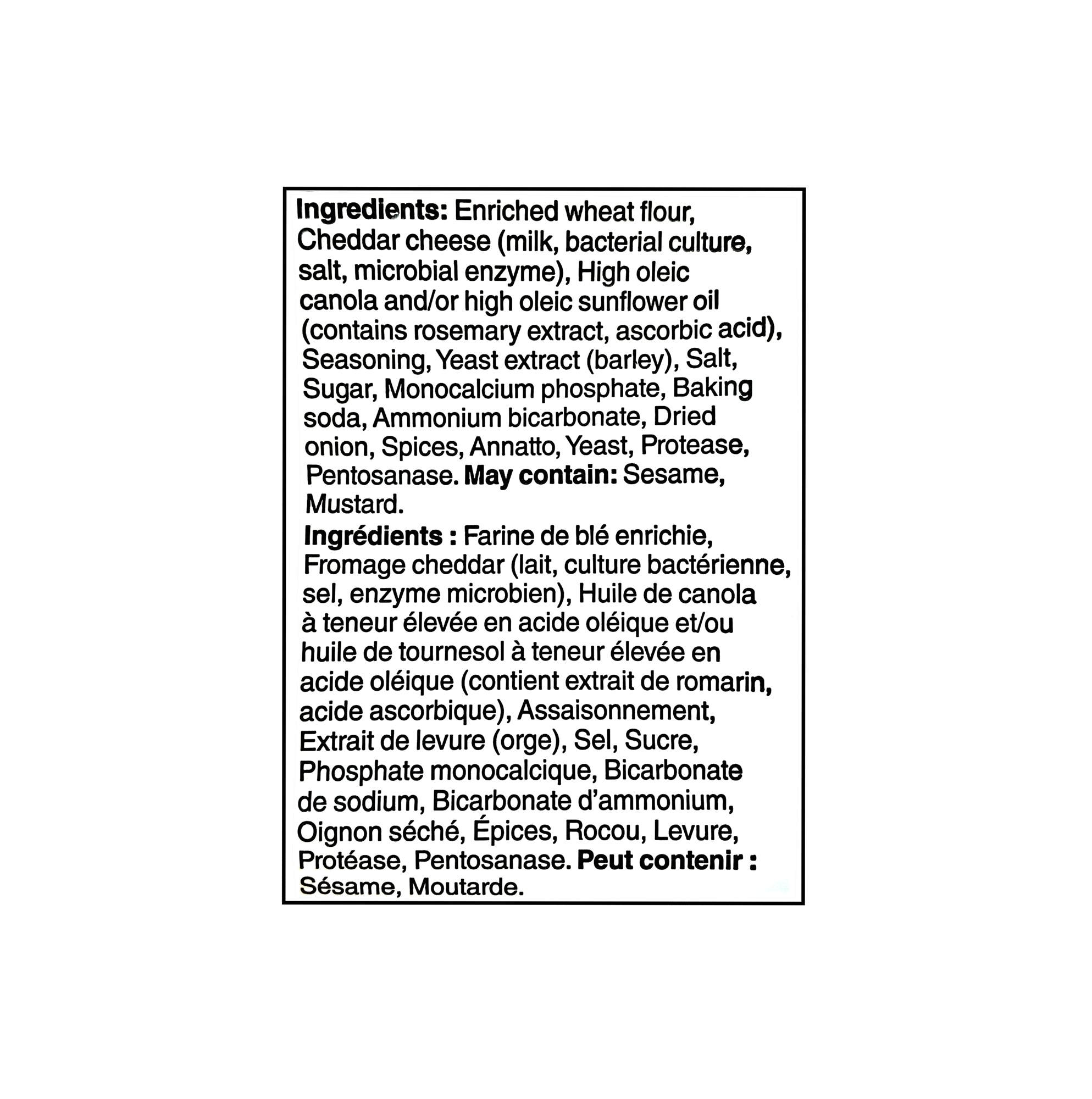 List of ingredients for President's Choice Extra Cheesy Little Penguins Crackers - 200g on a white background