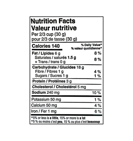 Nutrition facts label for President's Choice Extra Cheesy Little Penguins Crackers - 200g on a white background