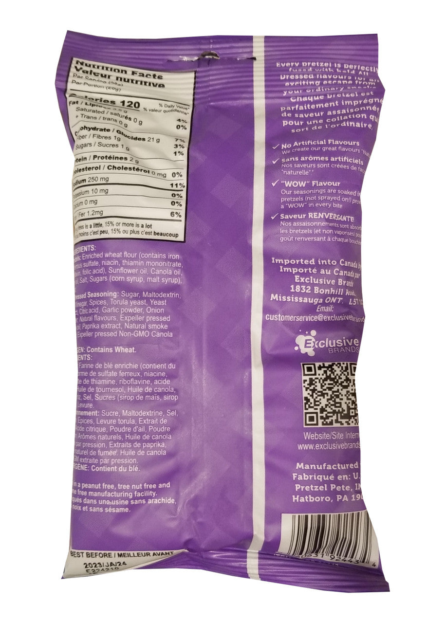 Pretzel Pzazz Seasoned Pretzel Pieces, All Dressed, 56g/2 oz. Back Side