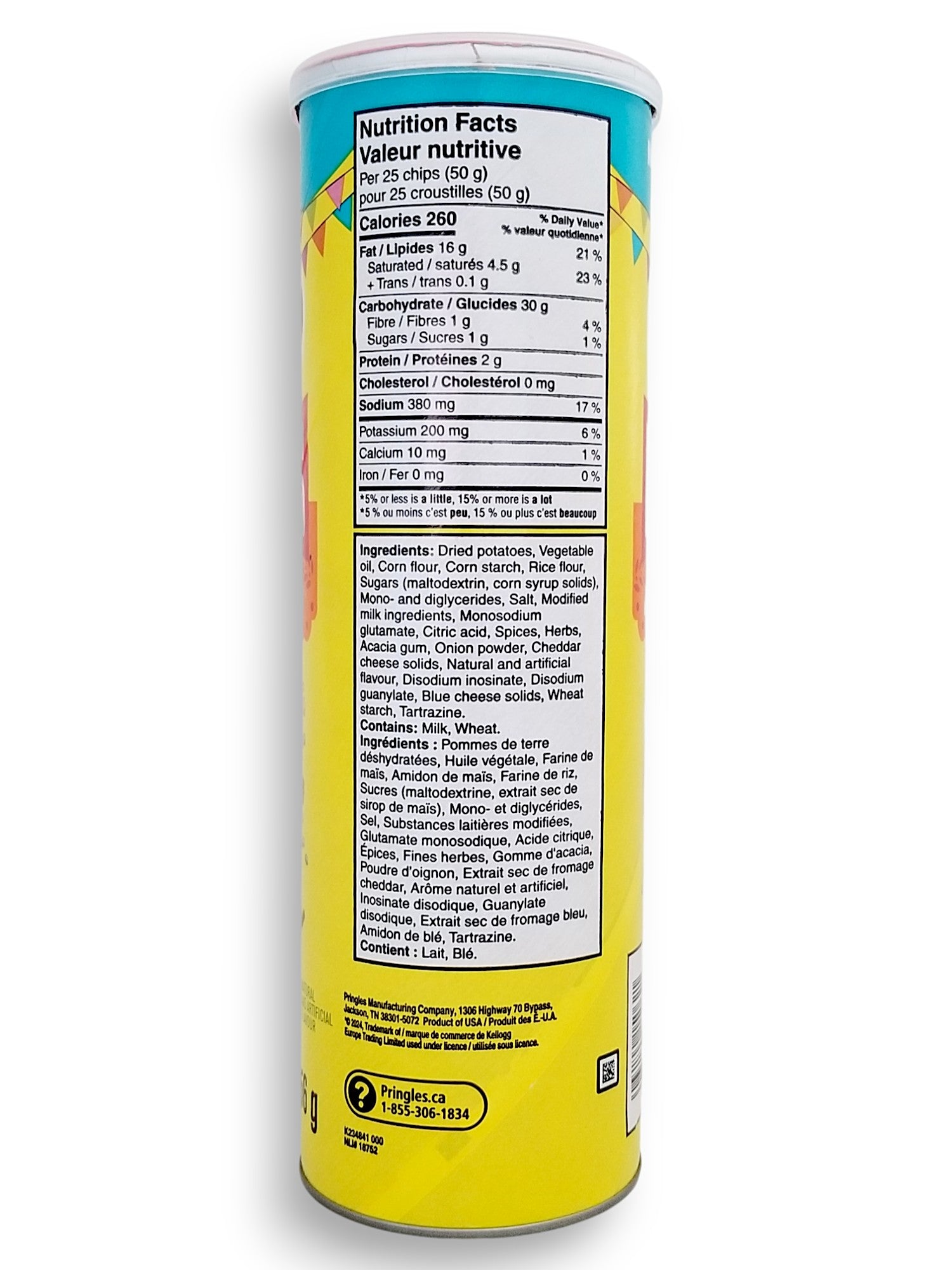 Back of Pringles Mexican Street Corn Potato Chips, 156g/5.5 oz., Tube