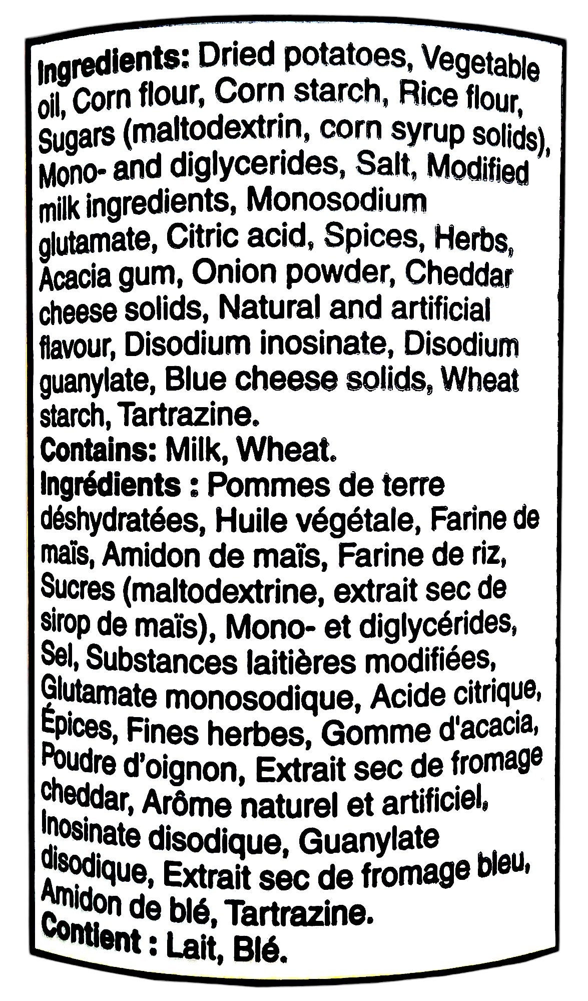 Ingredients label of Pringles Mexican Street Corn Potato Chips, 156g/5.5 oz., Tube