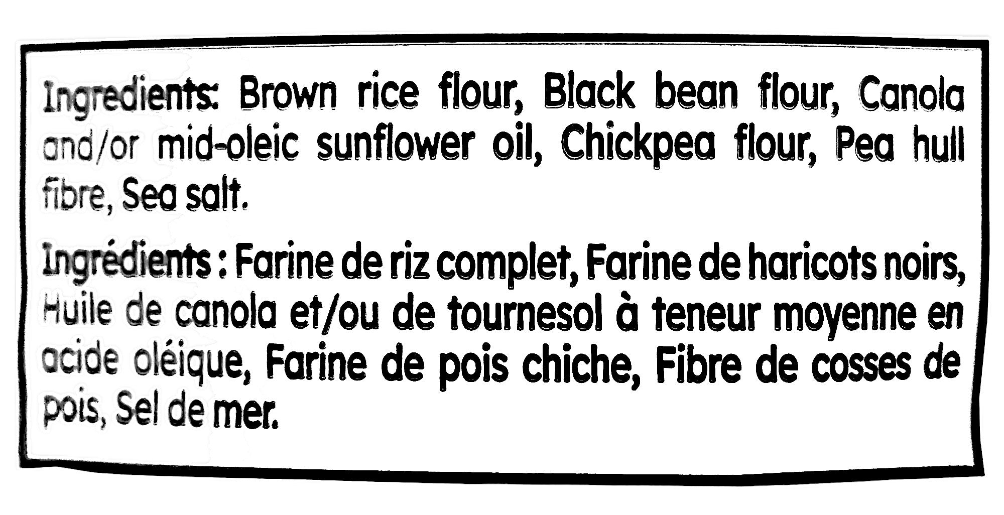 Project Nice Black Bean Veggie Snacks, Sea Salt Flavor, 170g/6 oz., Bag, ingredients label.