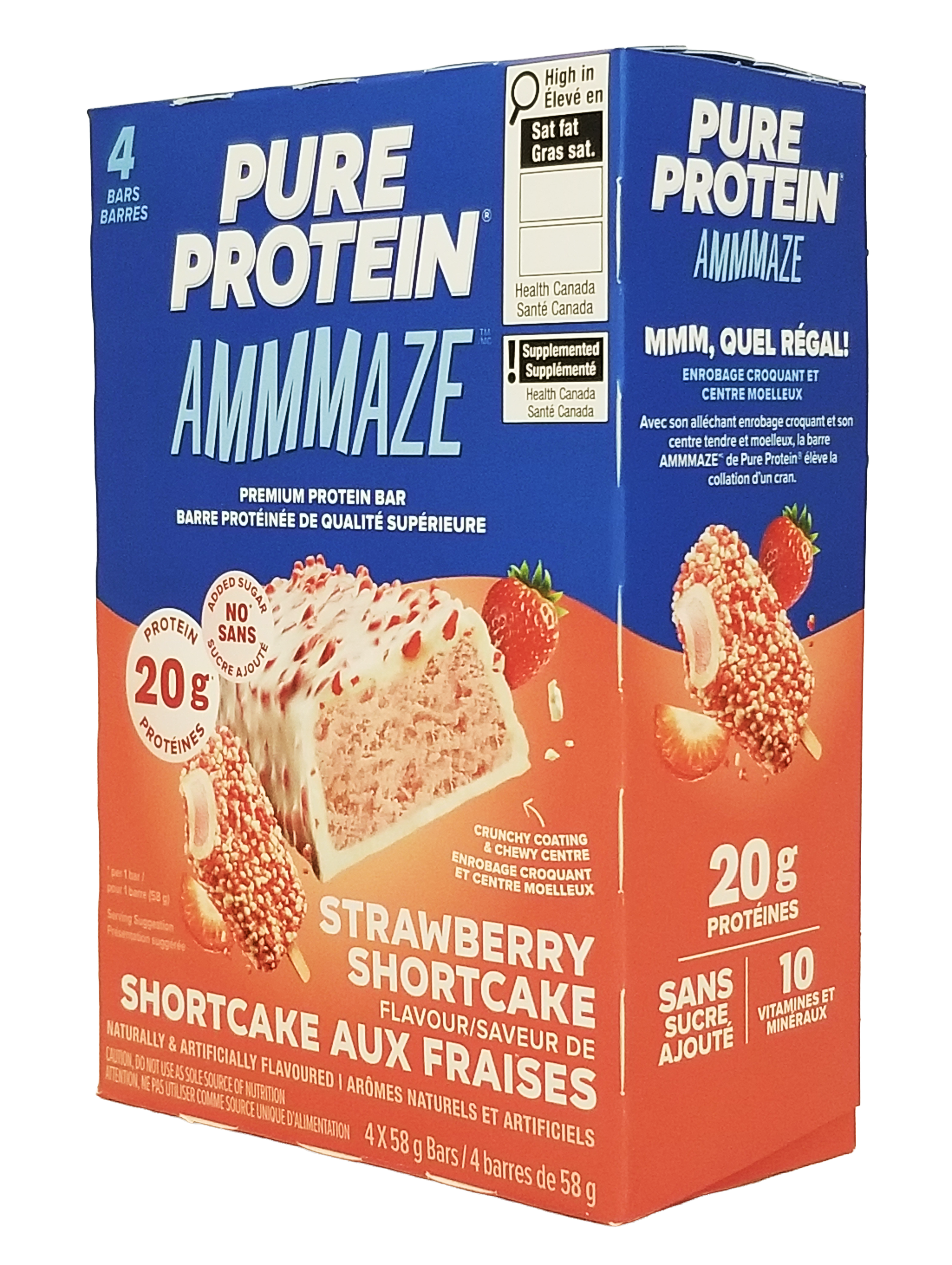 Box of Pure Protein Ammmaze Strawberry Shortcake Protein Bars - 4x58g on a white background