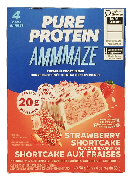 Box of Pure Protein Ammmaze Strawberry Shortcake Protein Bars - 4x58g with blue and orange design.