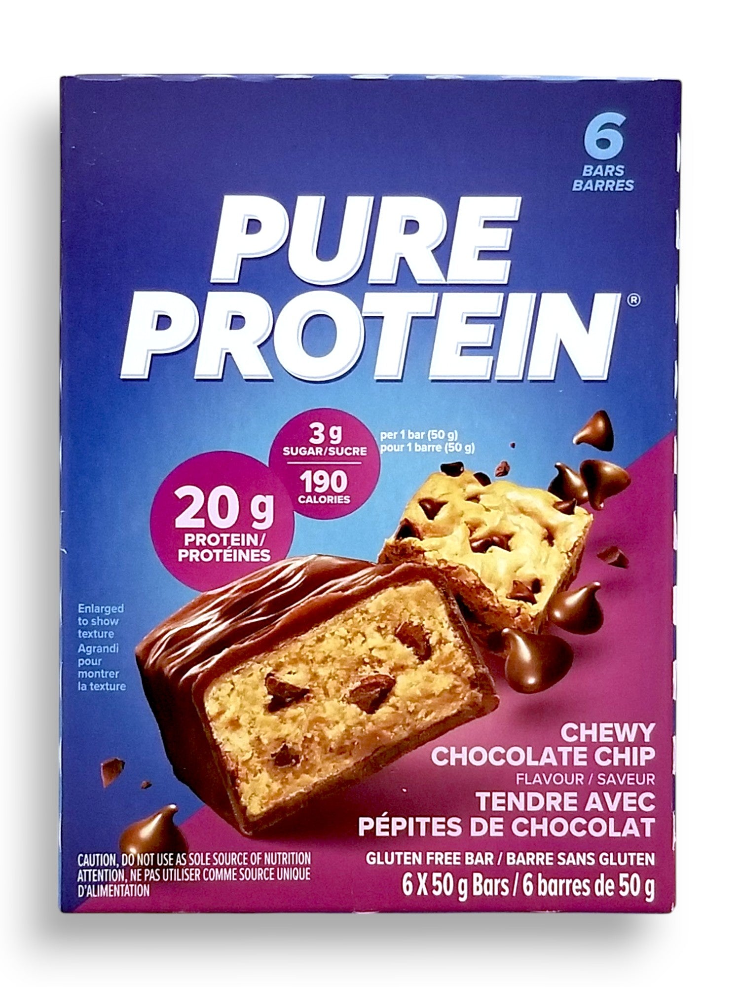 Pure Protein Bars, Gluten Free, Chewy Chocolate Chip, 50g, 6ct