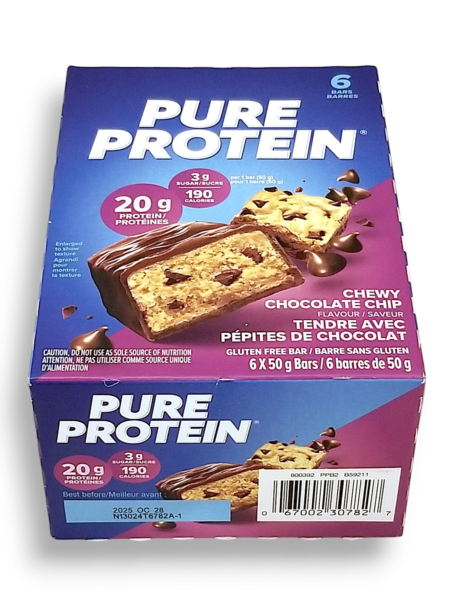Pure Protein Bars, Gluten Free, Chewy Chocolate Chip, 50g, 6ct