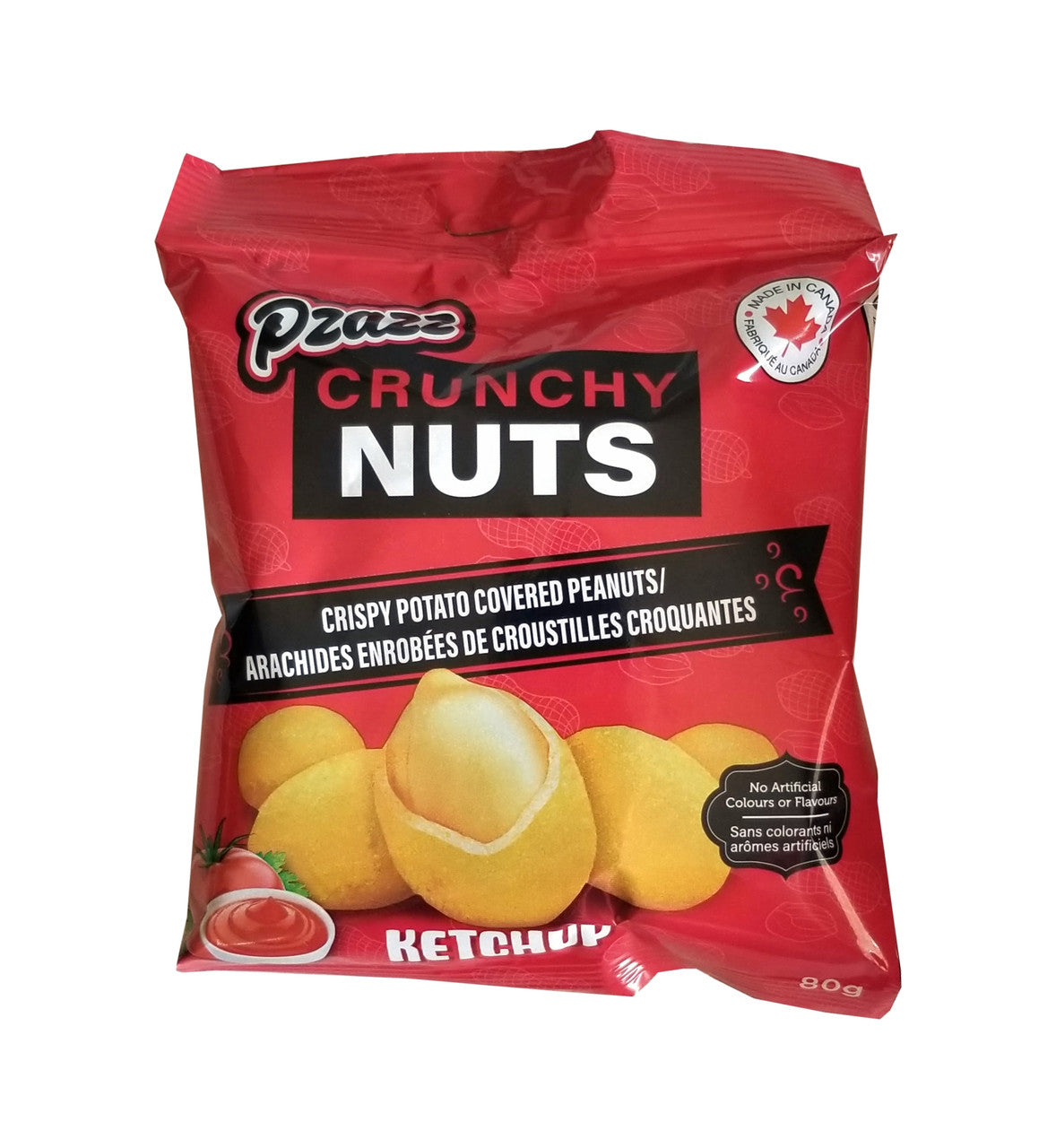 Pzazz Crunchy Nuts, Crispy Potato Covered Peanuts, Ketchup Flavored, 80g/3 oz
