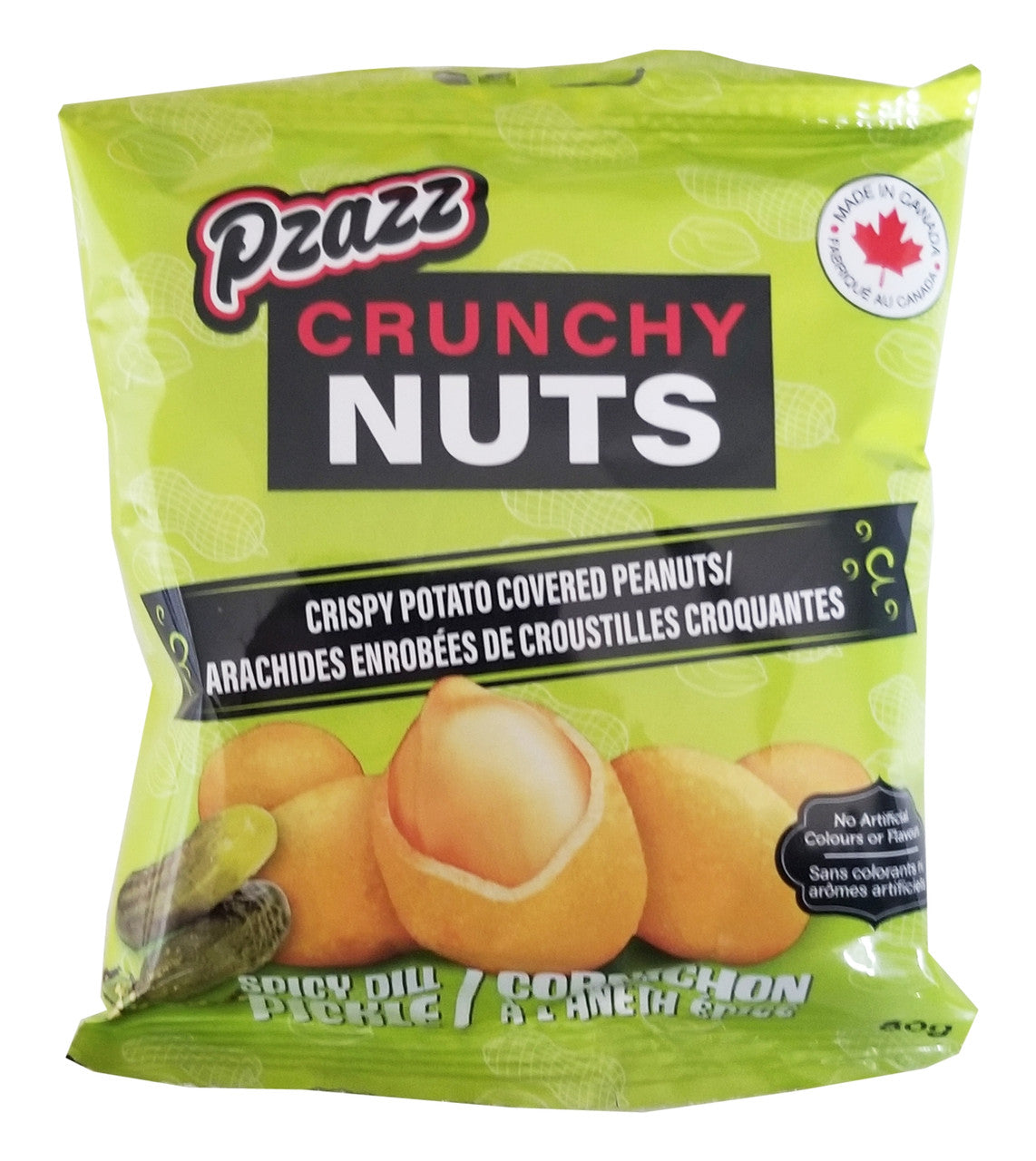 Pzazz Crunchy Nuts, Crispy Potato Covered Peanuts, Spicy Dill Pickle Flavored, 80g/3 oz