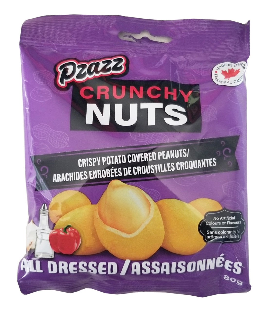 Pzazz Crunchy Nuts, Crispy Potato Covered Peanuts, All Dressed Flavored, 80g/3 oz