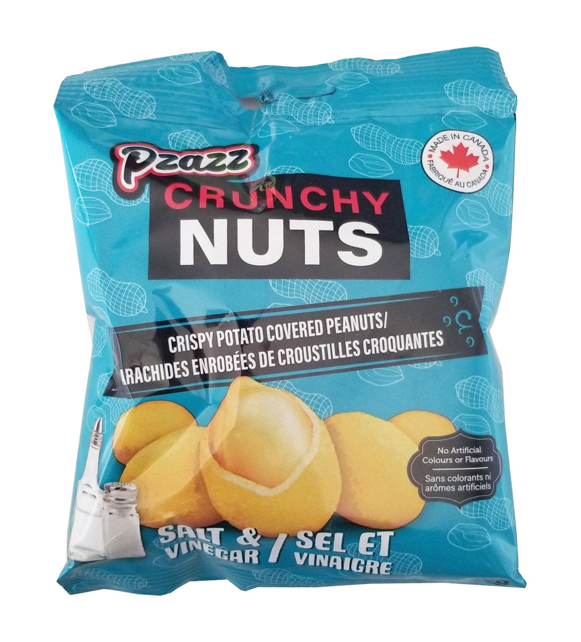 Pzazz Crunchy Nuts, Crispy Potato Covered Peanuts, Salt & Vinegar Flavored, 80g/3 oz