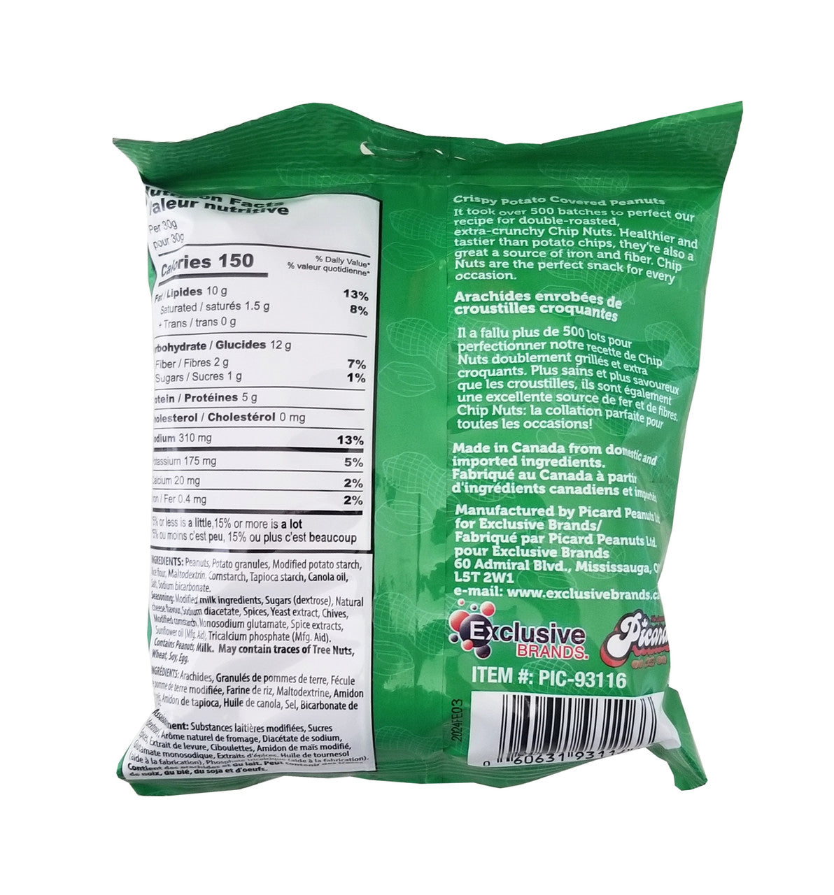 Pzazz Crunchy Nuts, Crispy Potato Covered Peanuts,Sour Cream & Chive Flavored, 80g/3 oz., Bag {Imported from Canada}