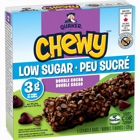 Quaker Chewy Double Cocoa Low Sugar Granola Bars 120g – angled product view