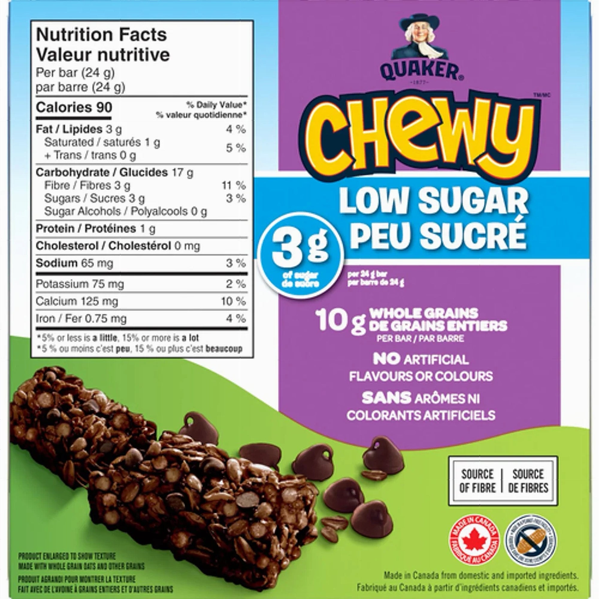 Quaker Chewy Double Cocoa Low Sugar Granola Bars 120g – back of box
