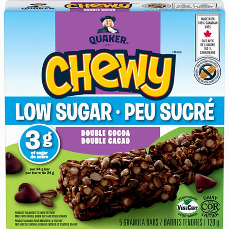 Quaker Chewy Double Cocoa Low Sugar Granola Bars 120g – front of box