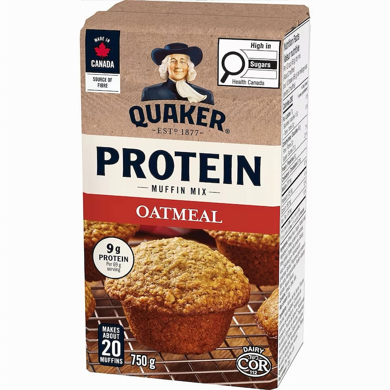 Quaker Protein Oatmeal Muffin Mix packaging on a white background