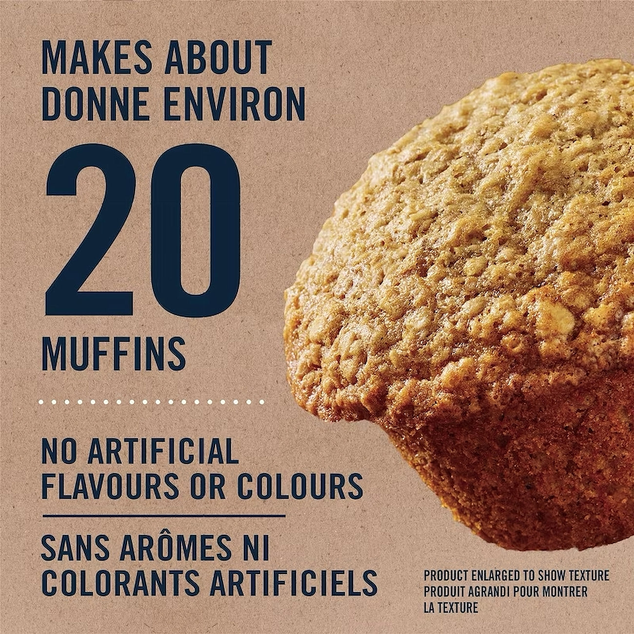 Muffin with text on a brown background indicating the quantity of muffins it makes.