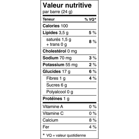 Quaker Chewy Chocolate Chip Granola Bars, 120g/4.2 oz, Box Nutrition Facts In French