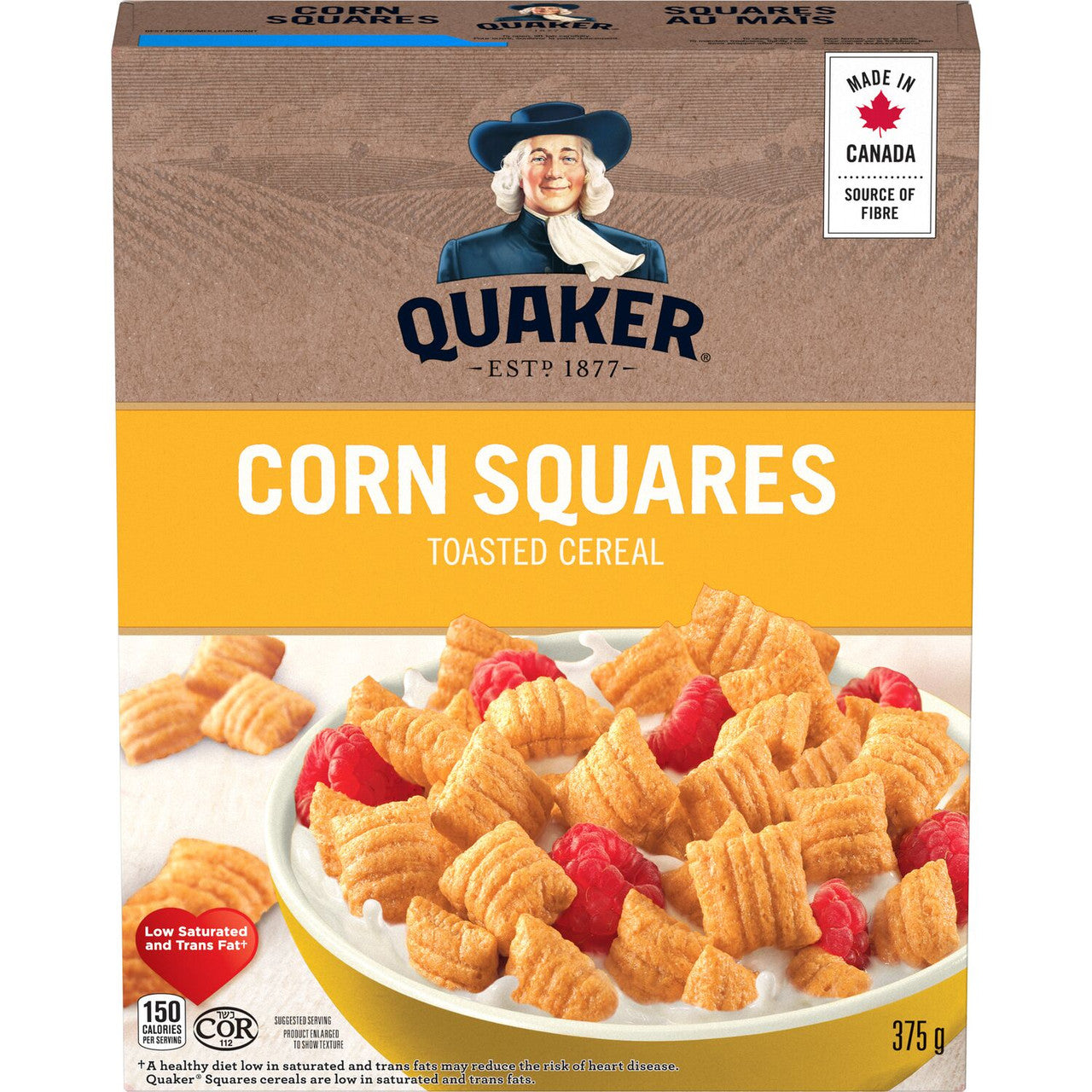 Quaker, Corn Squares, Toasted Cereal, 375g/13 oz. Box