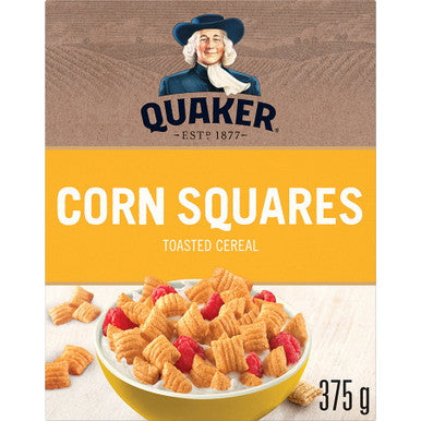 Quaker, Corn Squares, Toasted Cereal, 375g/13 oz. Box Front
