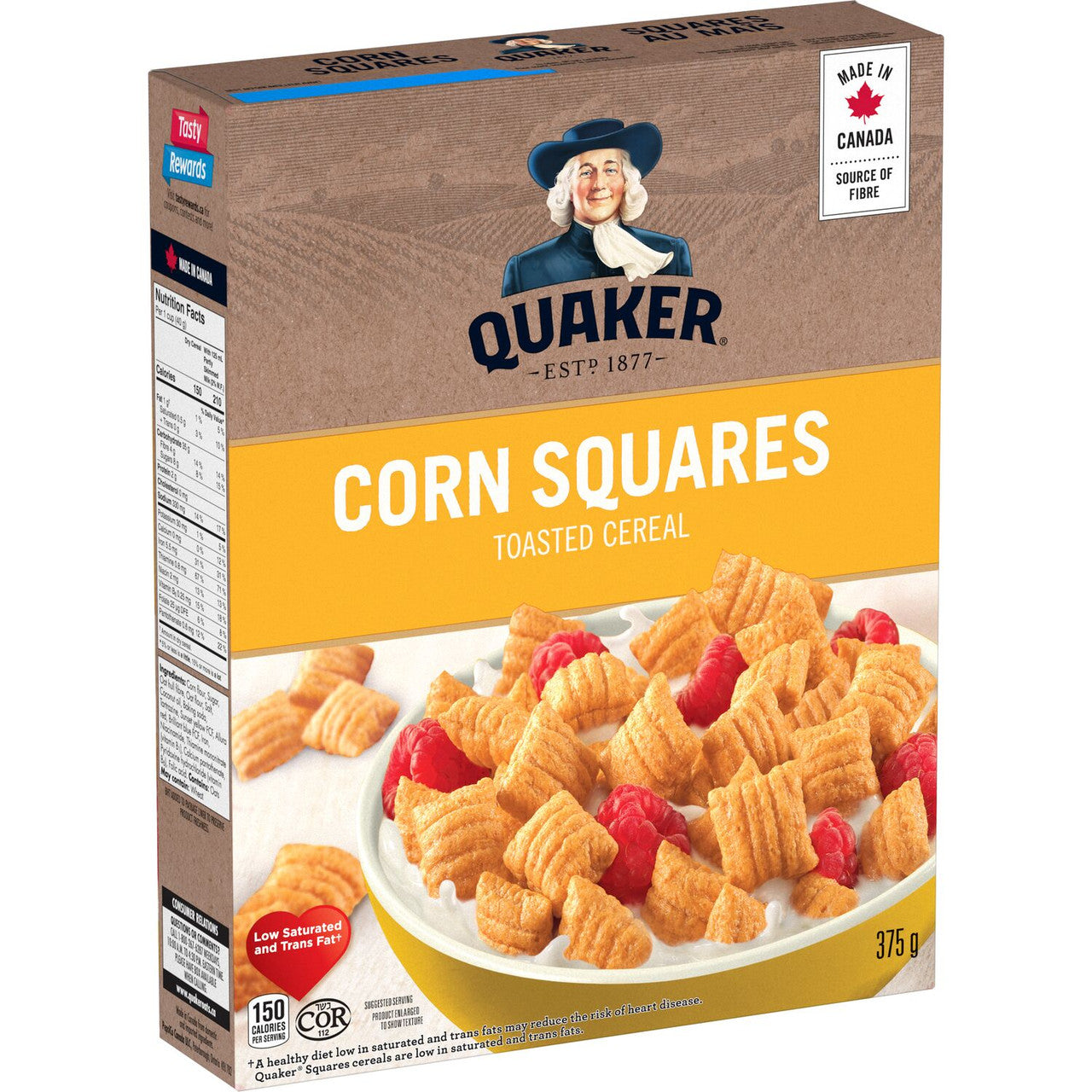 Quaker, Corn Squares, Toasted Cereal, 375g/13 oz. Box Right Angle