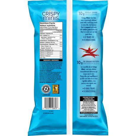 Quaker Crispy Minis Rice Chips Sweet Chili 100g/3.5 oz. Bag Back Side