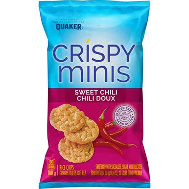 Quaker Crispy Minis Rice Chips Sweet Chili 100g/3.5 oz. Bag Front Side