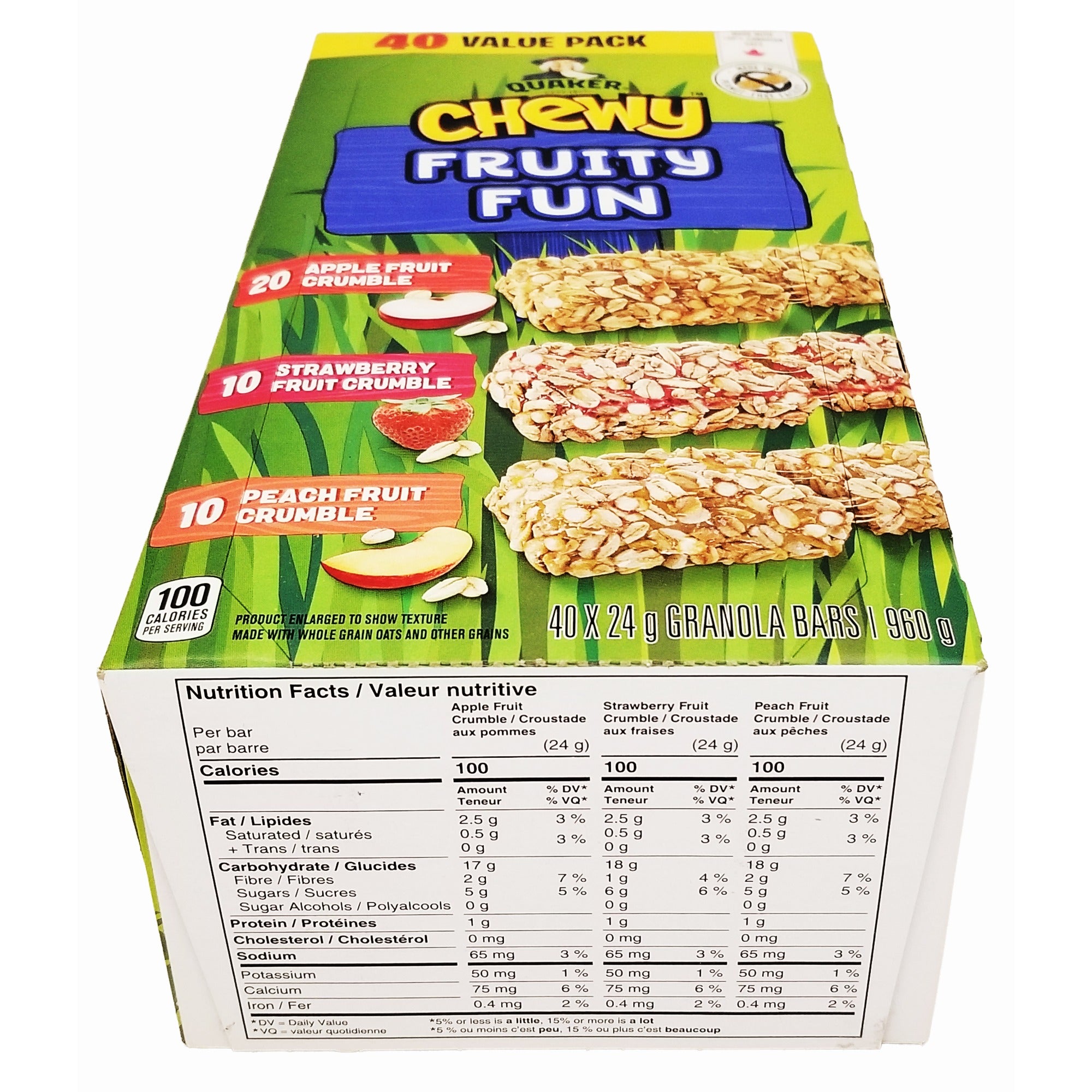Quaker Chewy Fruity Fun Granola Bars, Apple, Strawberry, and Peach Fruit Crumble, 40 Bars, 960g/33.8 oz