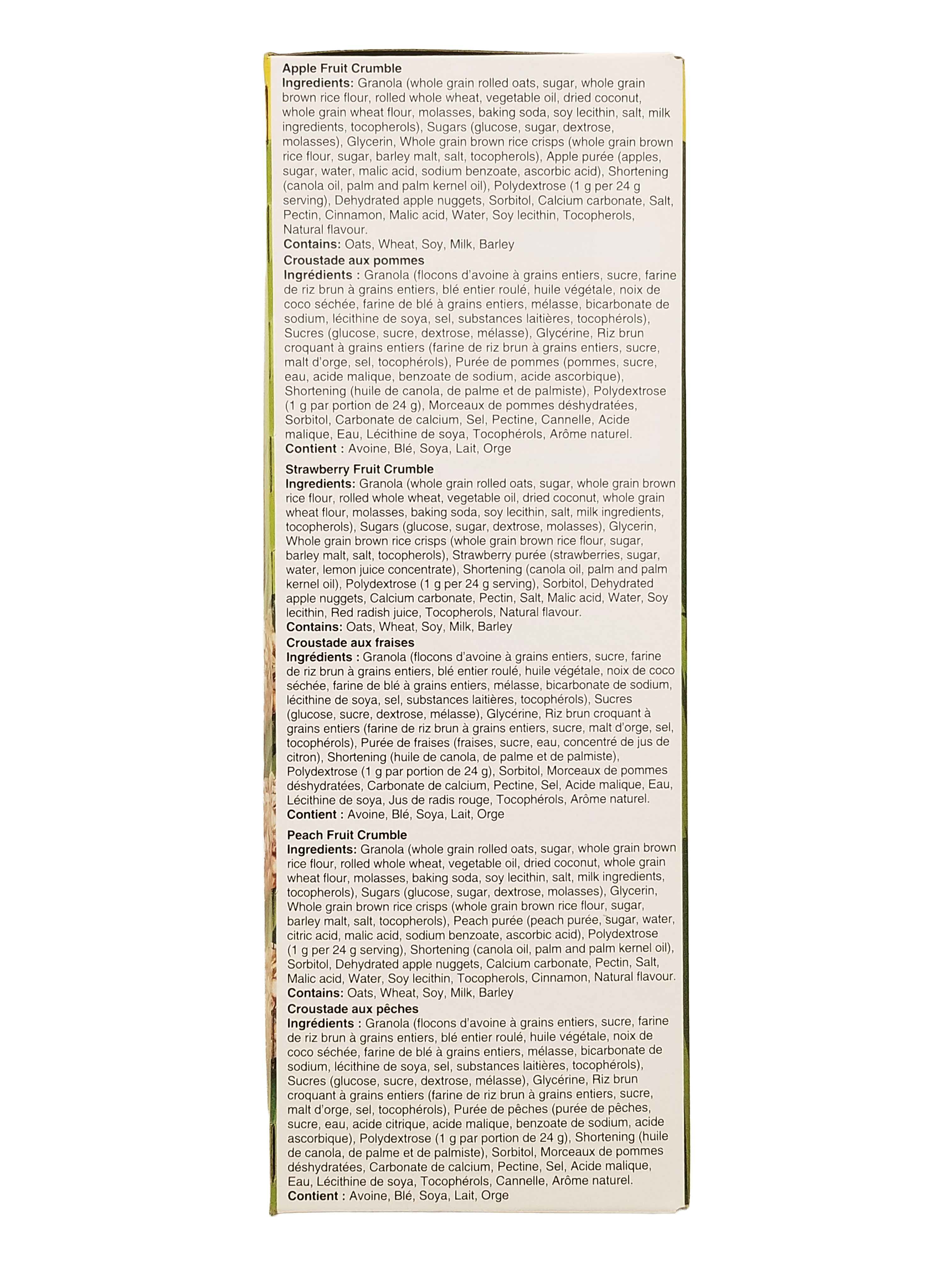 Product packaging of Quaker Chewy Fruity Fun Granola Bars with ingredient list on a white background