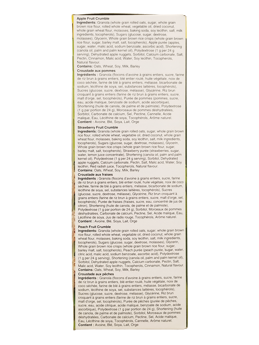 Product packaging of Quaker Chewy Fruity Fun Granola Bars with ingredient list on a white background