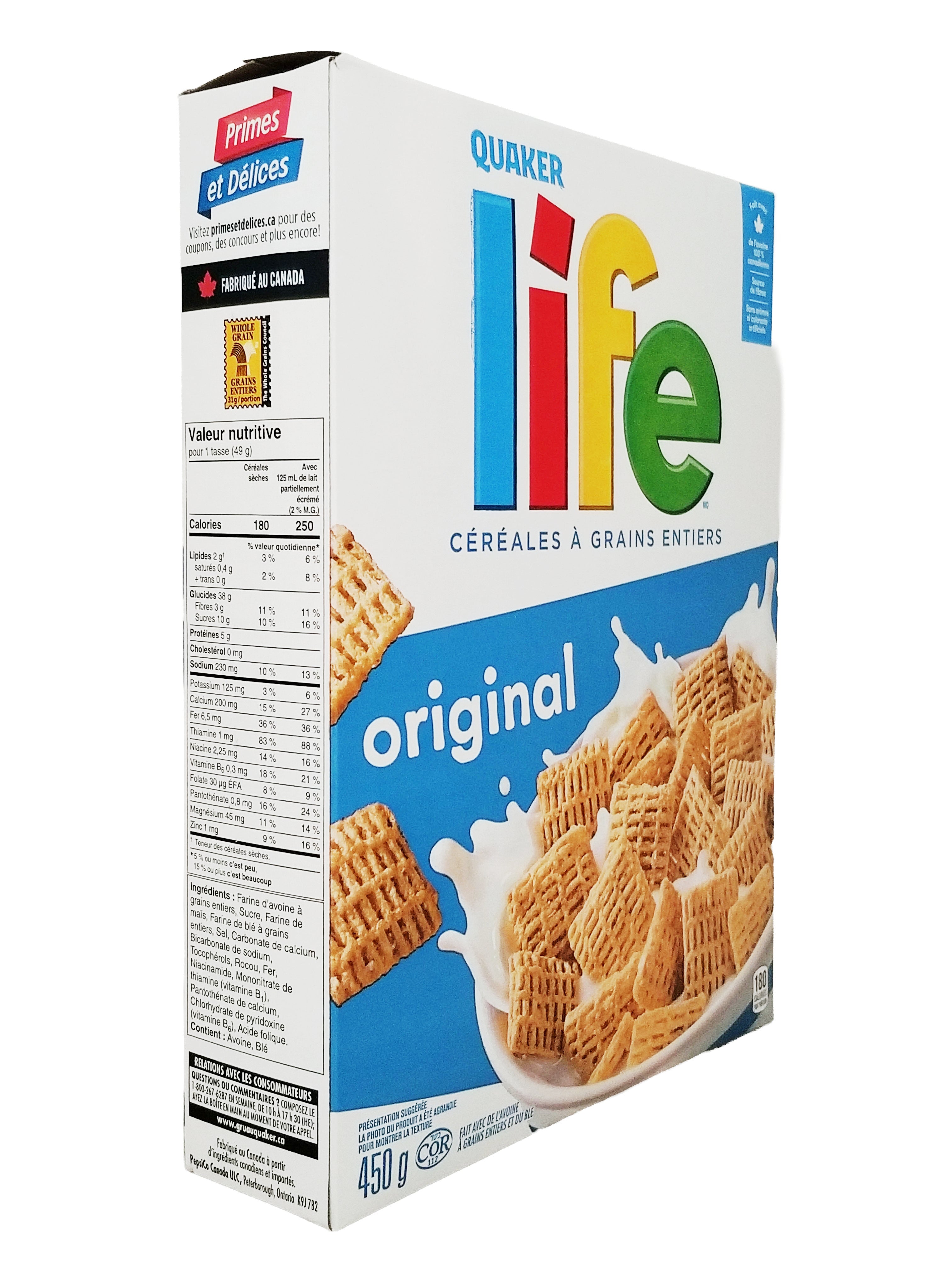 Quaker Life cereal box on a white background