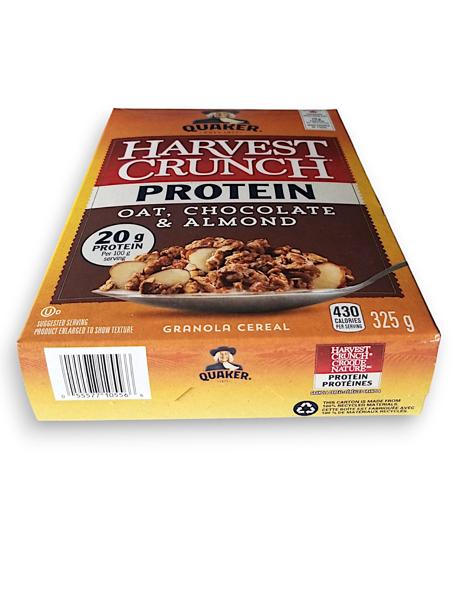 Quaker Harvest Crunch Protein Cereal, Oat, Chocolate & Almond, bottom of box