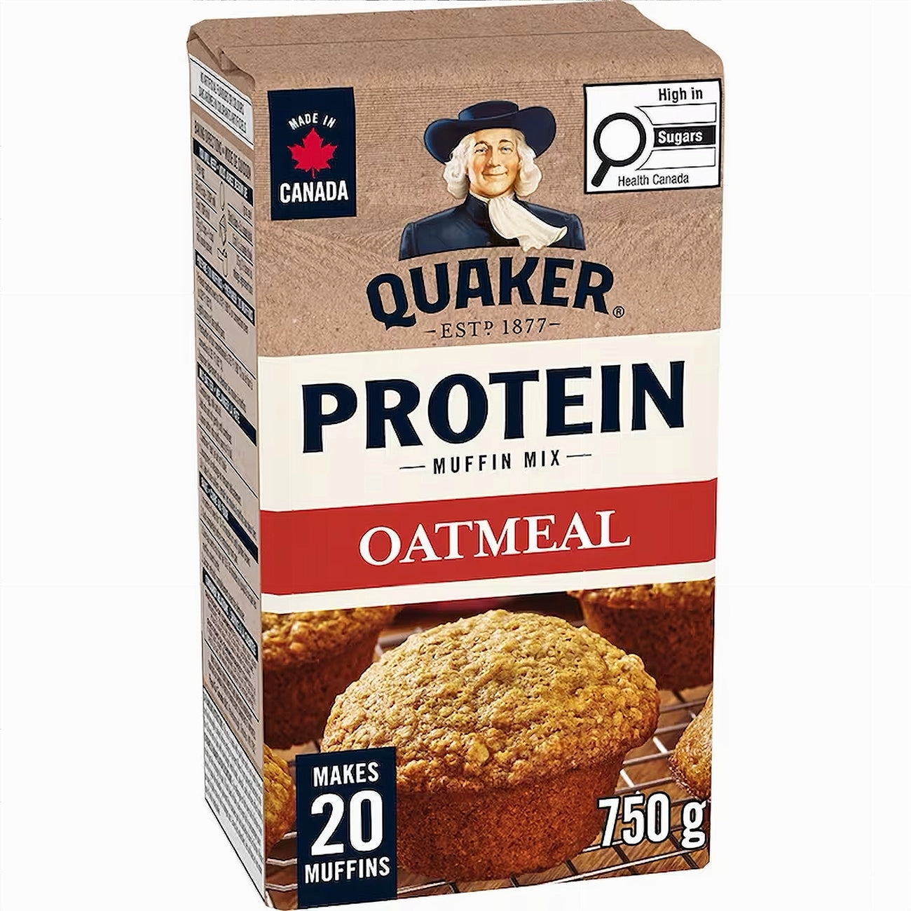 Quaker Protein Oatmeal Muffin Mix, 750g packaging on a white background