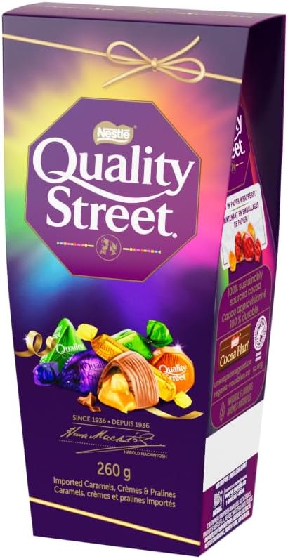 Quality Street Assorted Pralines, 260g/9.1 oz. Gift Box Left Side