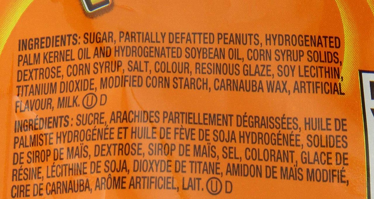 REESE PIECES Chocolate Peanut Butter Candy, 230g/ 7.2 oz., Bag Ingredients