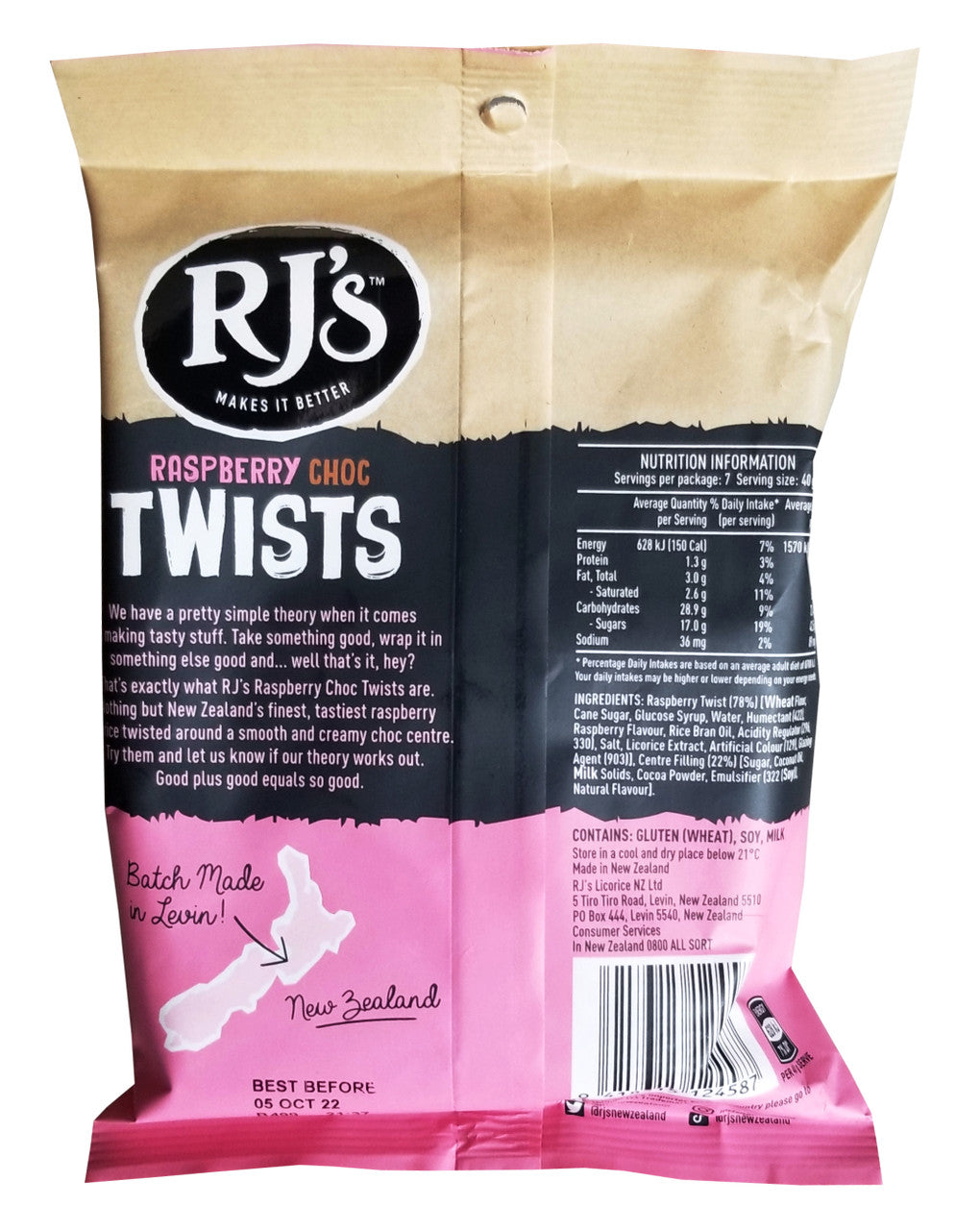 RJ'S Raspberry Choc Twists, Licorice, 280g/9.9 oz., (6 pack) {Imported from Canada}