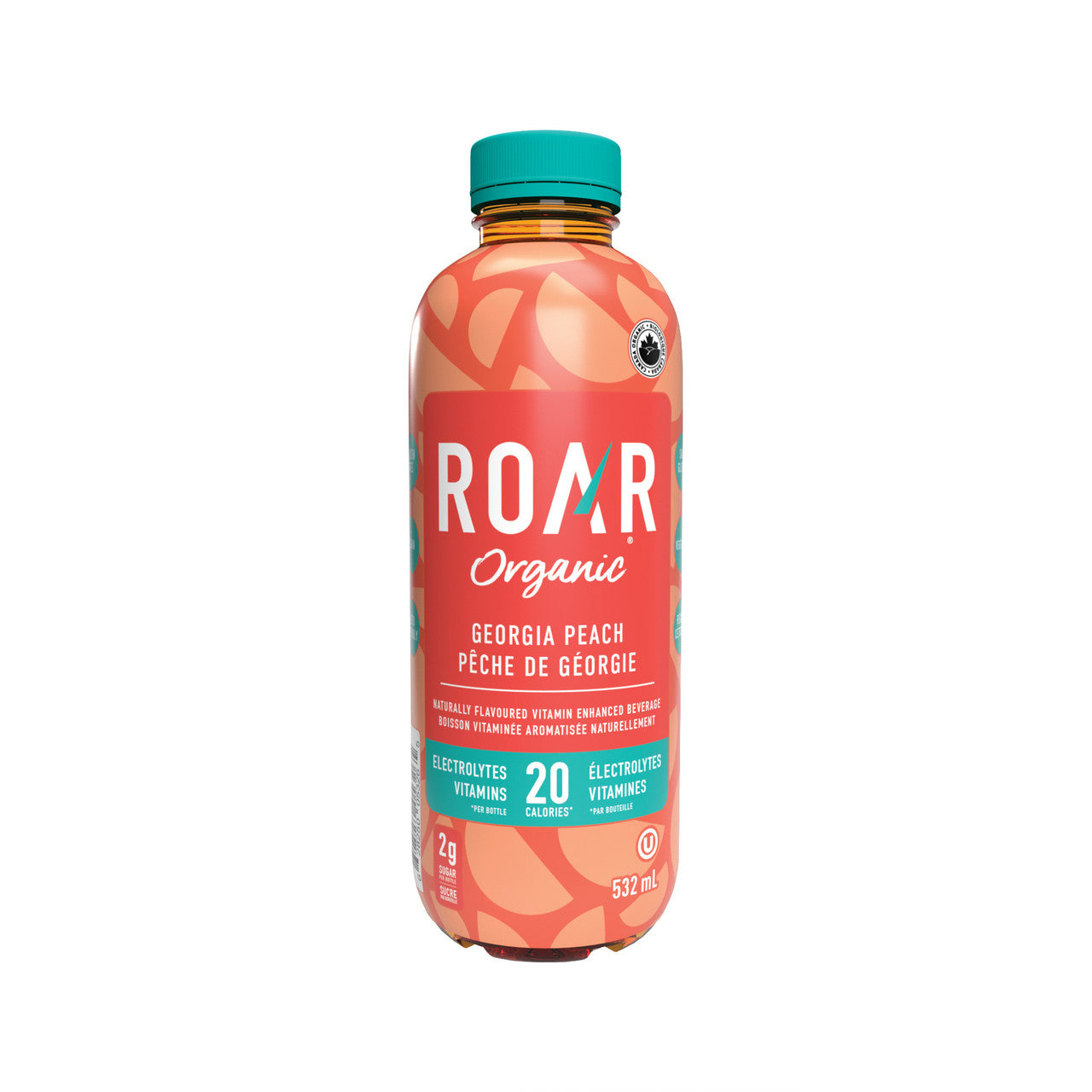 Roar Organic Georgia Peach Vitamin Enhanced Beverage, 532mL/18.6 fl. oz., Bottle {Imported from Canada}