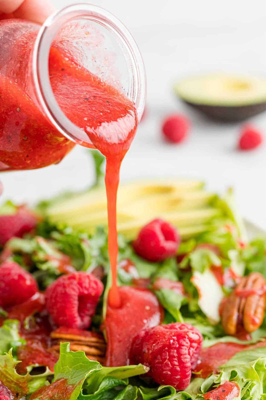 Kraft Raspberry Vinaigrette Dressing on a salad