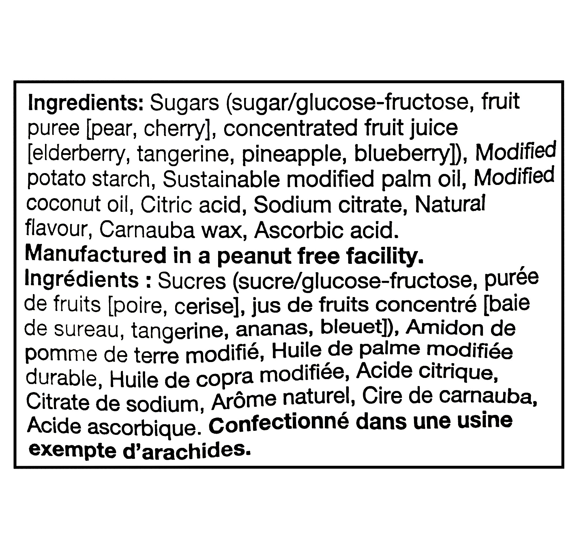 Dare Real Fruit Gummies 300 g ingredients list label