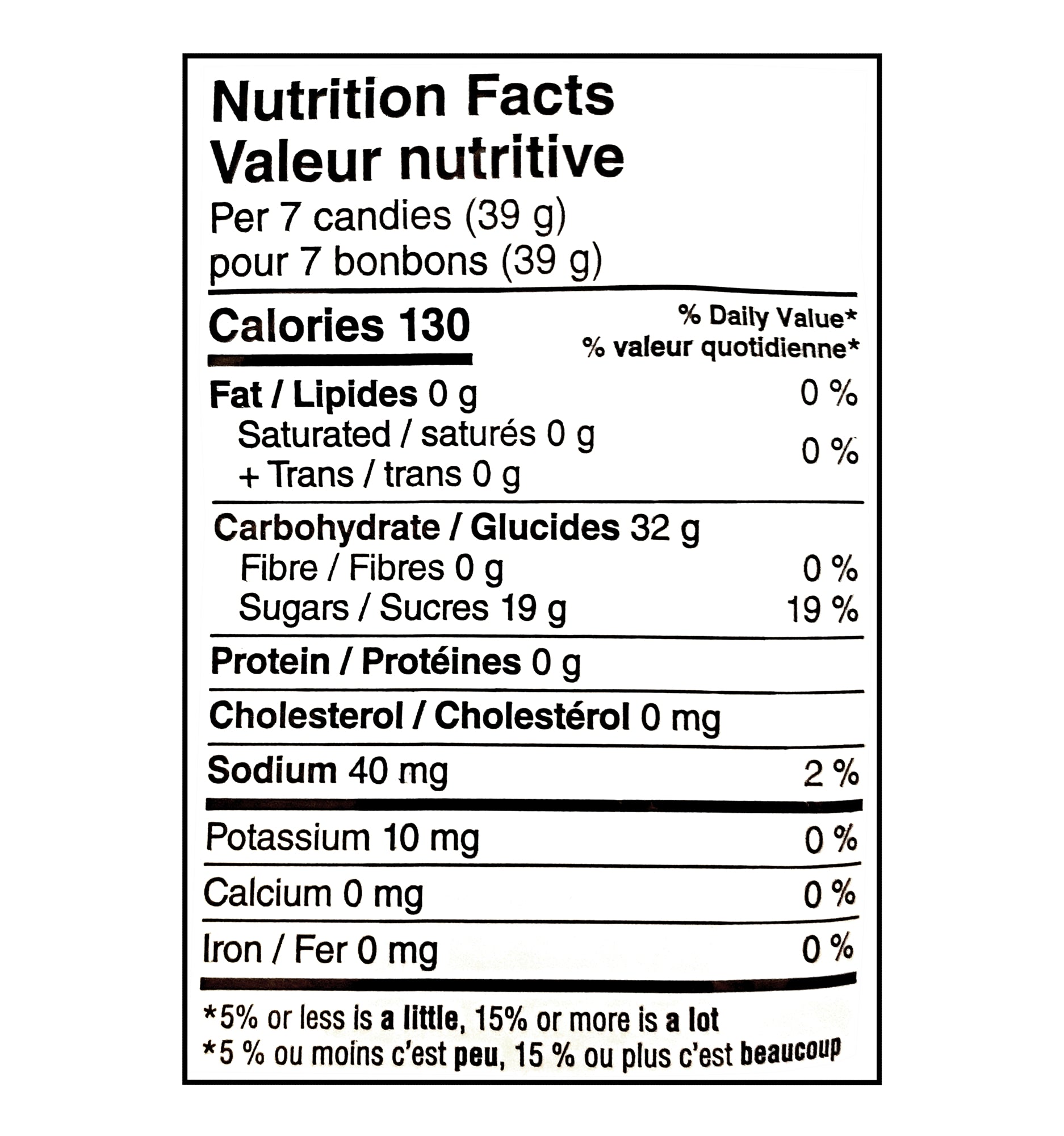 Dare Real Fruit Gummies 300 g nutrition facts panel