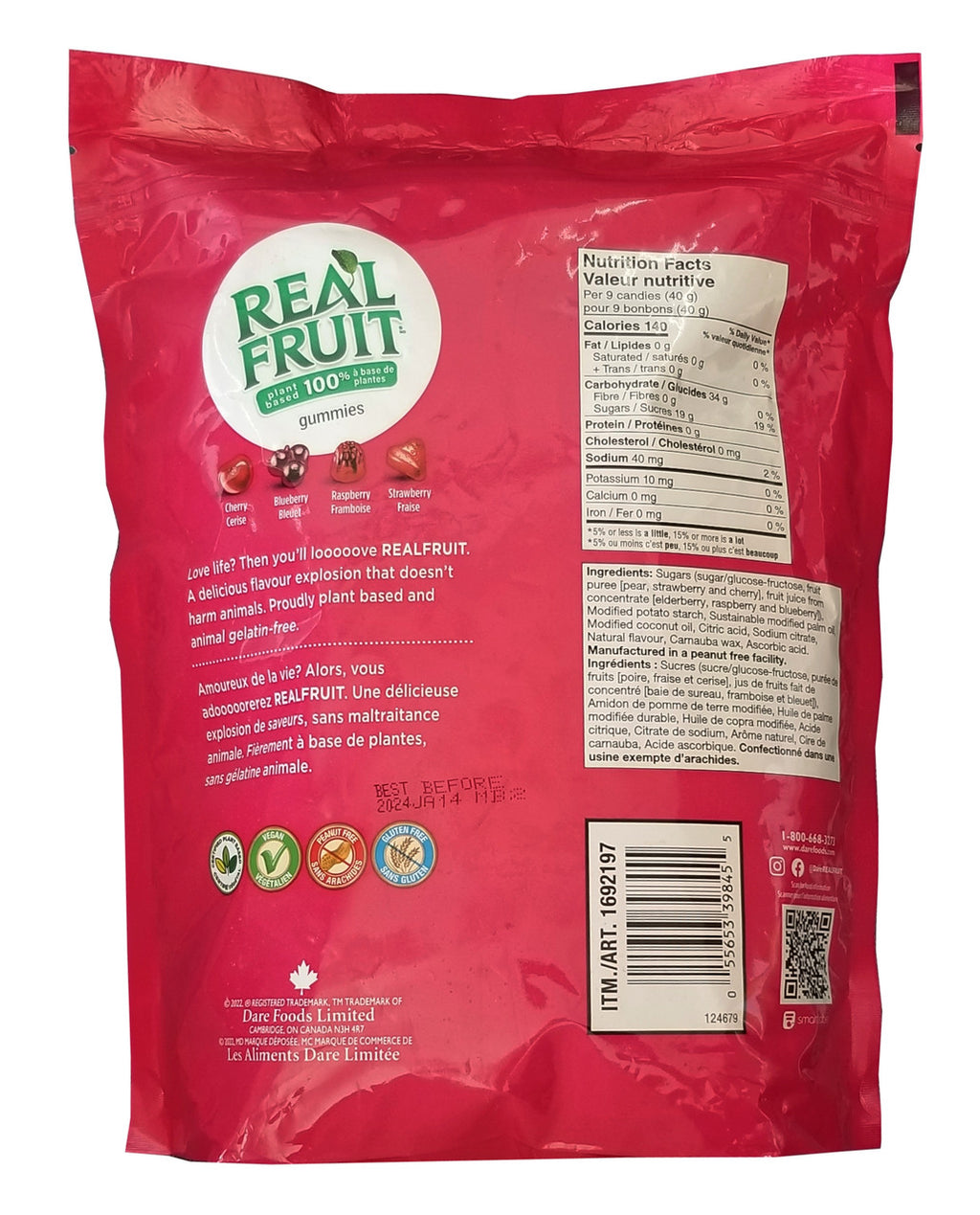 Dare RealFruit Gummies, Medley Flavor, 1.5kg/3.3 lbs., Bag, {Imported from Canada}