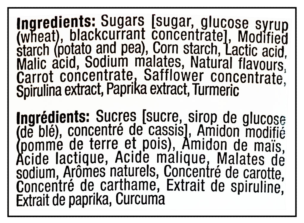 Koala Sour Suckers Gummy Candy, 1.2kg/42.32oz 60 count - Ingredients Label