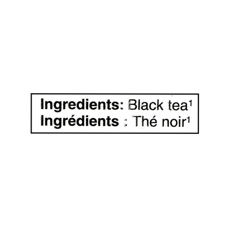 Ingredients list on Red Rose Orange Pekoe Tea 70-bag box, 203g