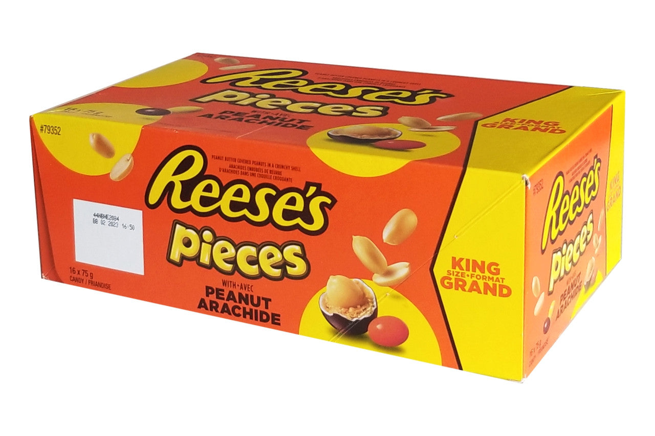 Reese's Pieces with Peanuts Candy King Size 16 x 75g/2.6 oz. Pouches (Imported from Canada)