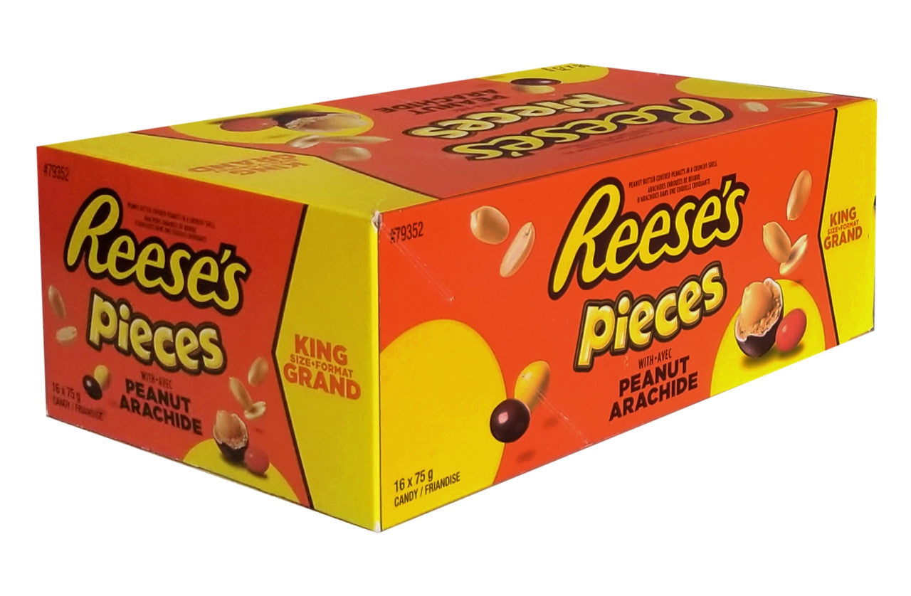 Reese's Pieces with Peanuts Candy King Size 16 x 75g/2.6 oz. Pouches (Imported from Canada)