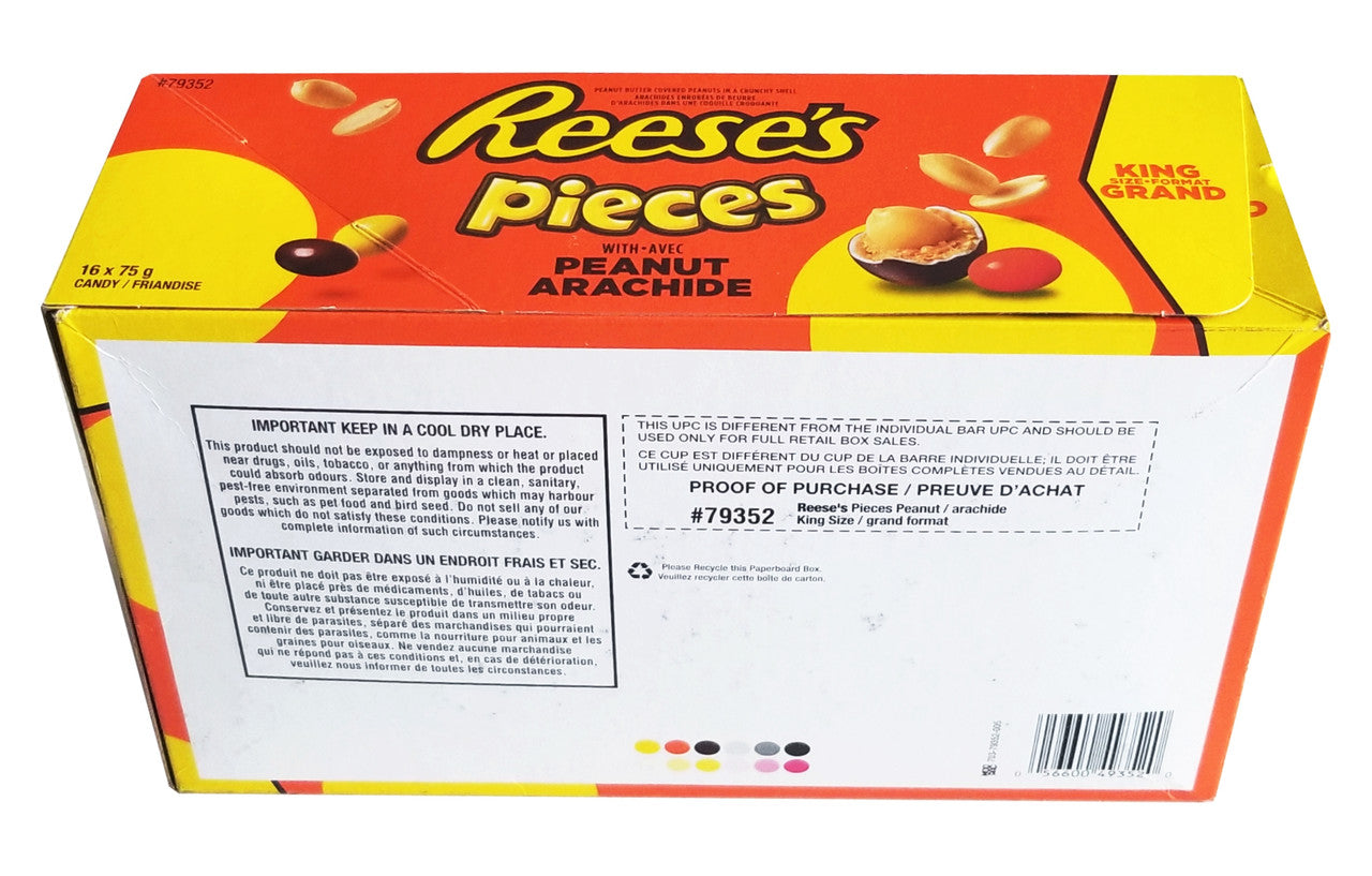 Reese's Pieces with Peanuts Candy King Size 16 x 75g/2.6 oz. Pouches (Imported from Canada)