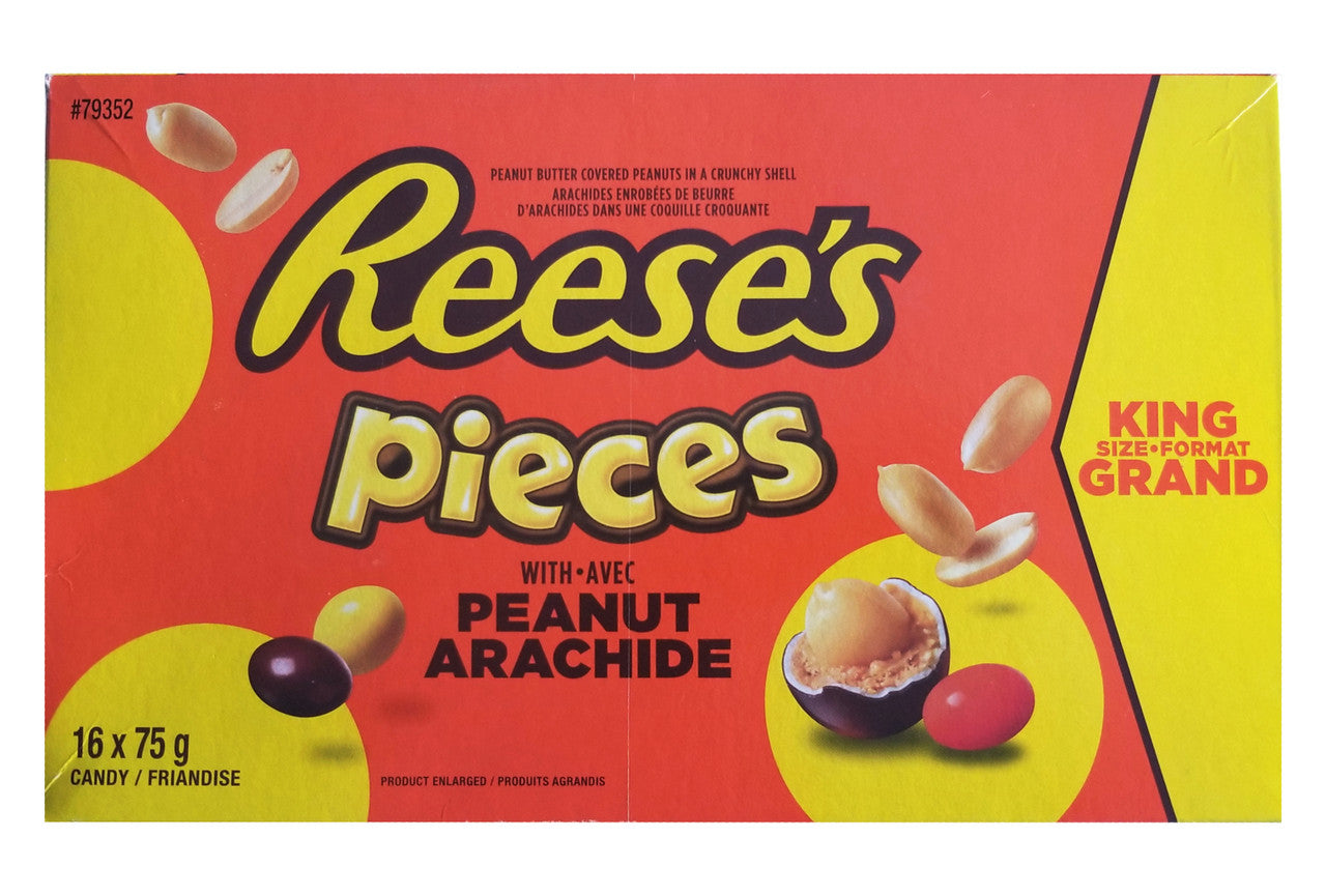 Reese's Pieces with Peanuts Candy King Size 16 x 75g/2.6 oz. Pouches (Imported from Canada)