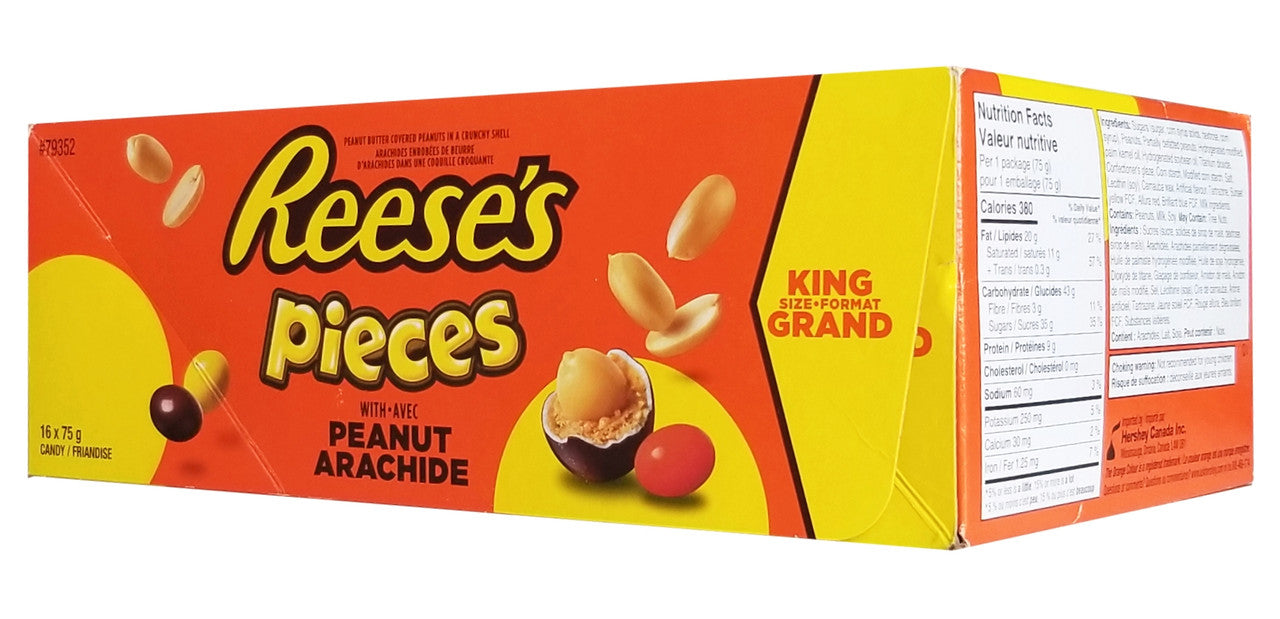 Reese's Pieces with Peanuts Candy King Size 16 x 75g/2.6 oz. Pouches (Imported from Canada)