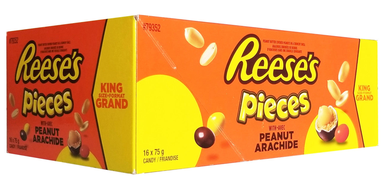 Reese's Pieces with Peanuts Candy King Size 16 x 75g/2.6 oz. Pouches (Imported from Canada)